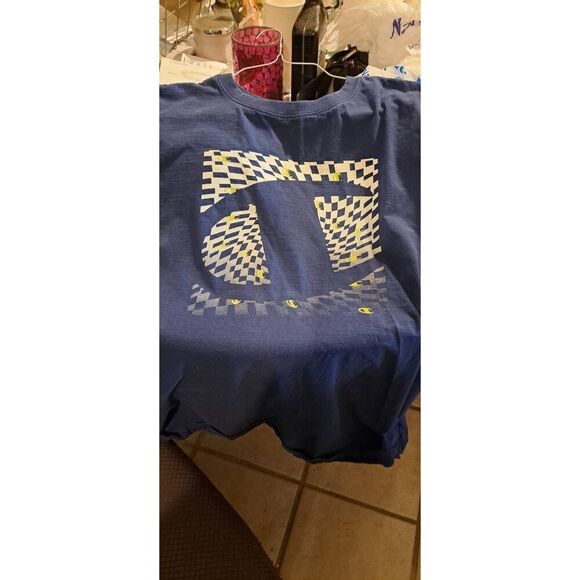 Mens Size Size 4XL Champion Checkerboard Navy Blue Logo Tshirt - Picture 6 of 6